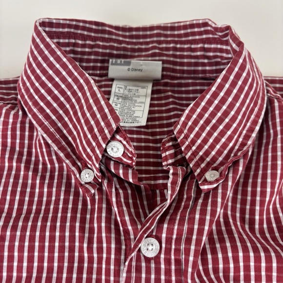 Walt Disney World Mickey Mens Short Sleeve Plaid Button up Red Shirt Size Large - Picture 5 of 8